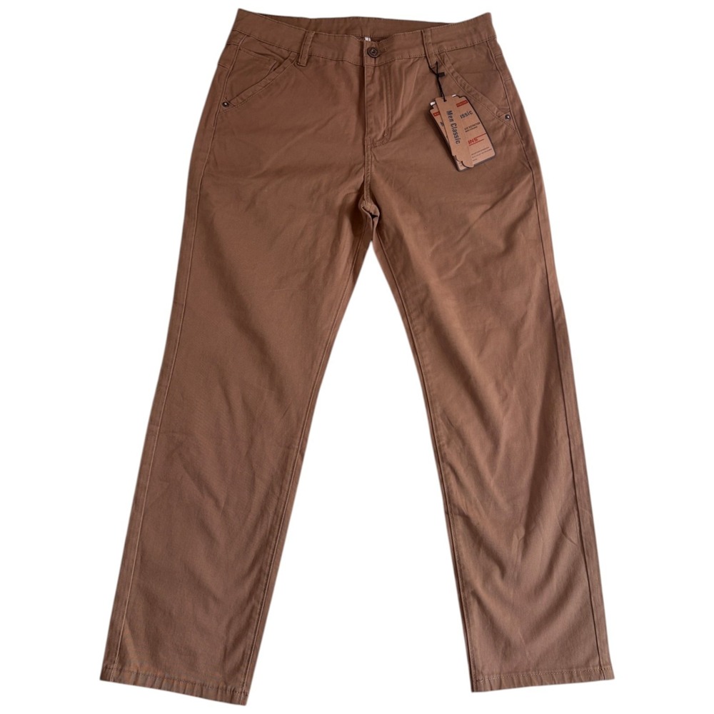 ORIGIN Ankle Classic Pants‎ Mens 34 Brown Logo Stretch Straight Leg Casual Wear